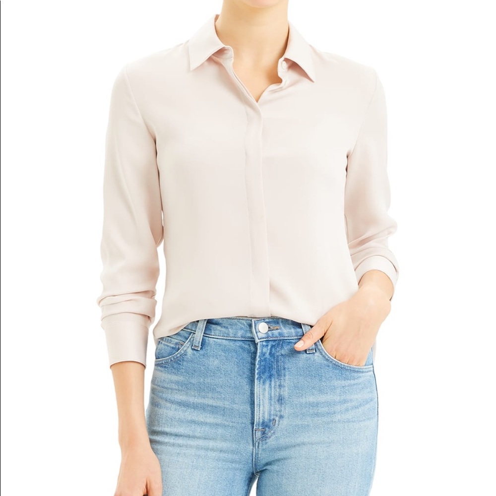 Theory Stretch Silk Classic Fitted Shirt Ivory
